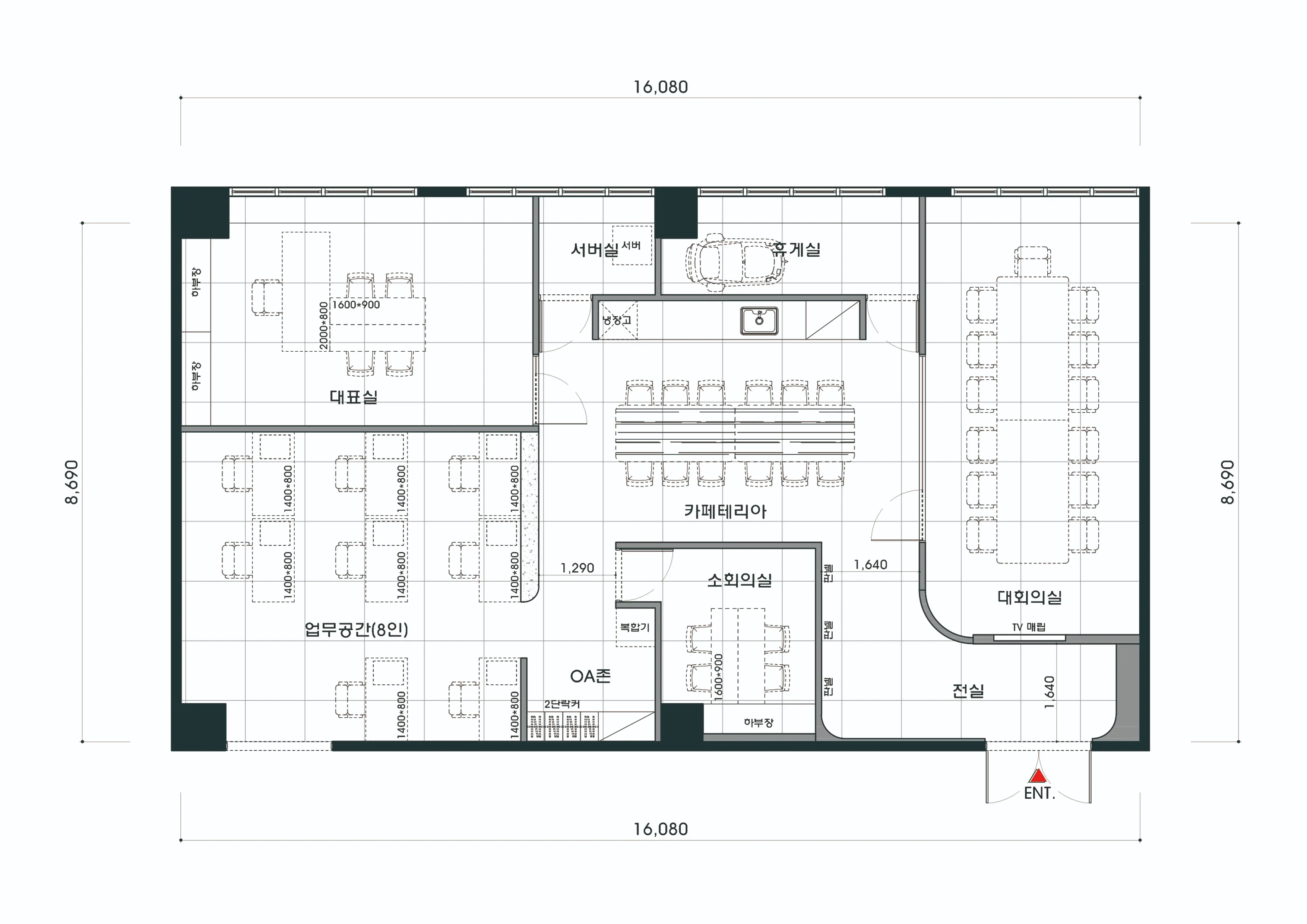 광교 41평 사무실 인테리어 평면도 1번 컷