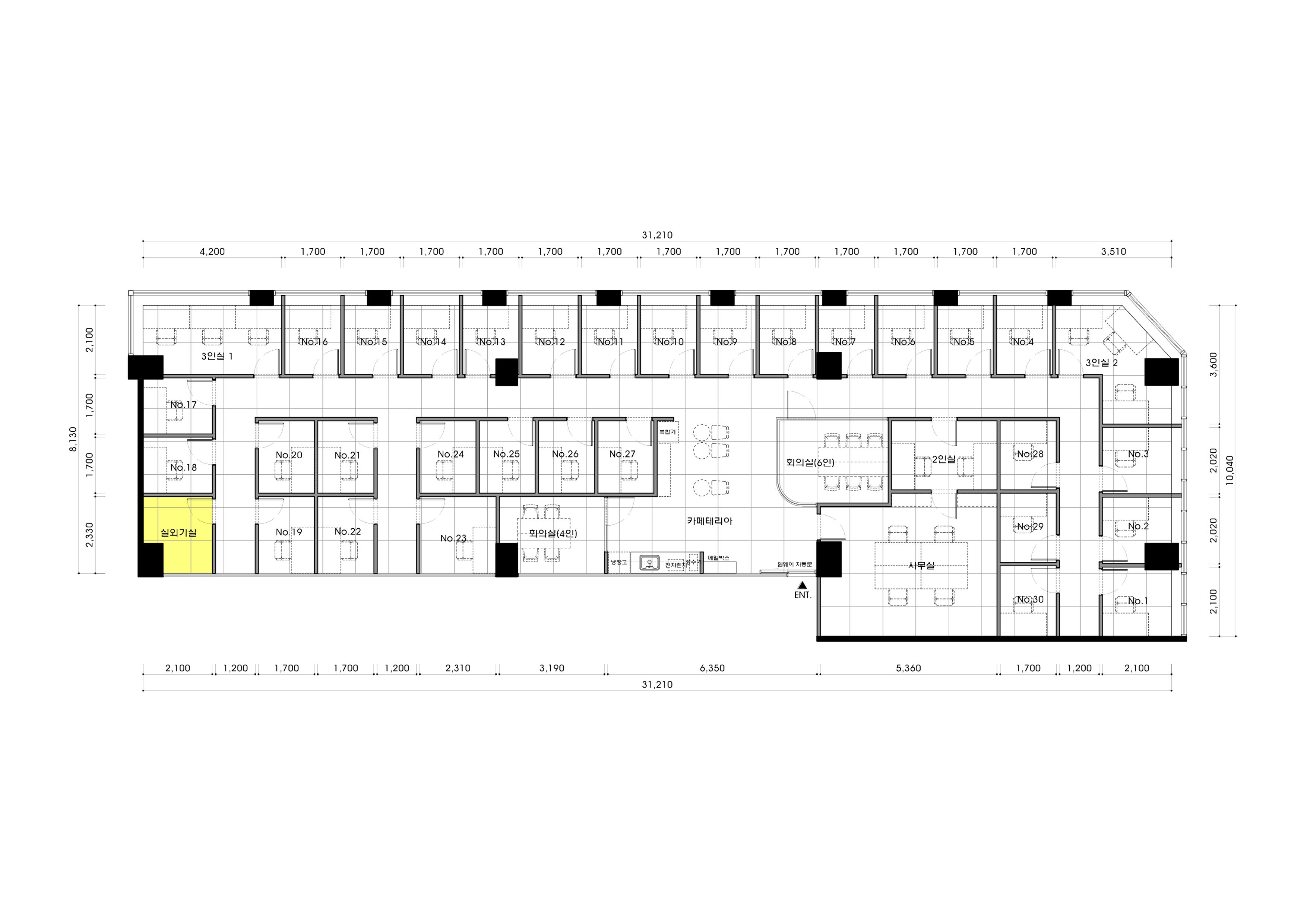 마곡 82평 공유오피스 인테리어 평면도 1번 컷