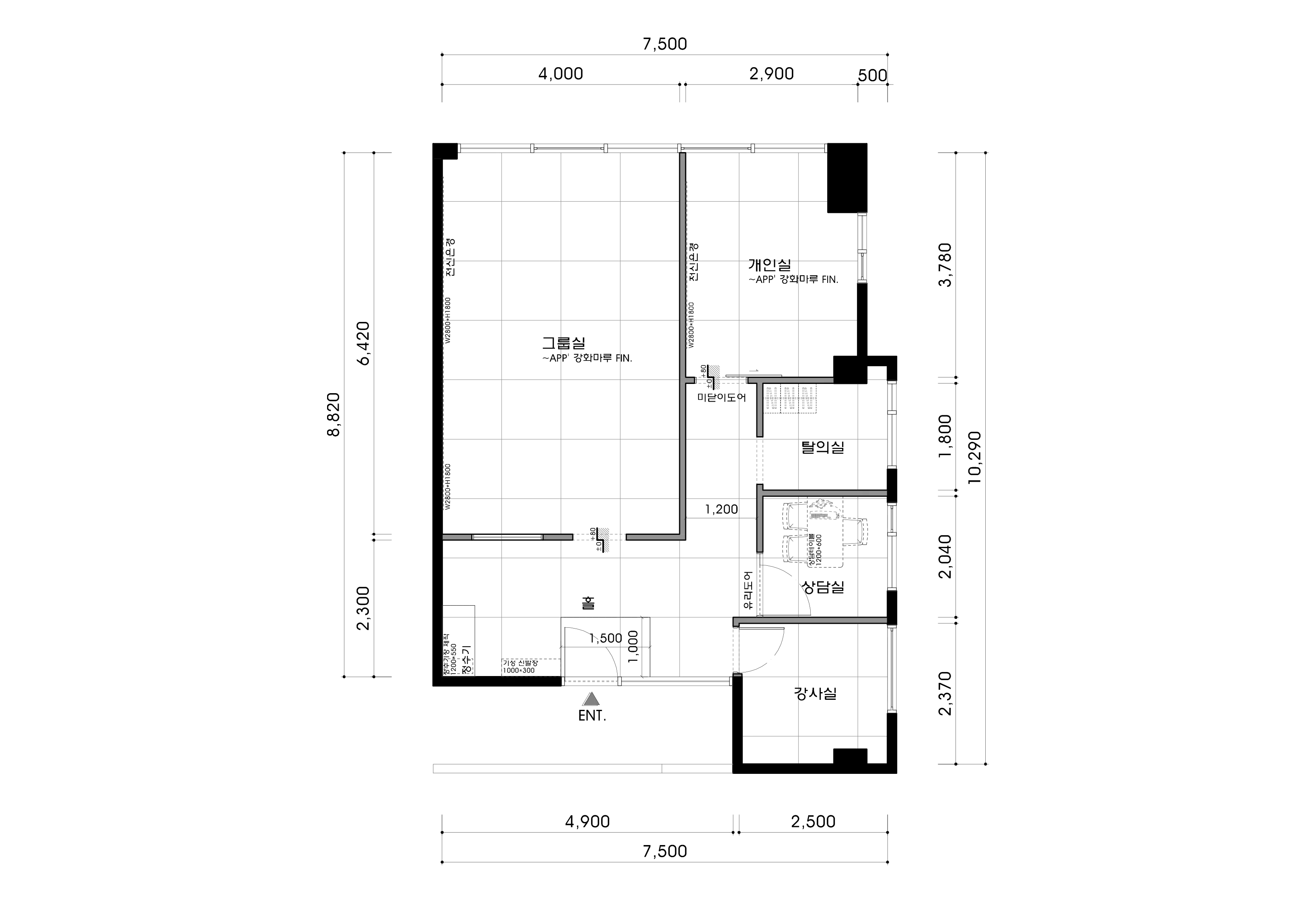 안양 21평 요가&필라테스 인테리어 평면도 1번 컷