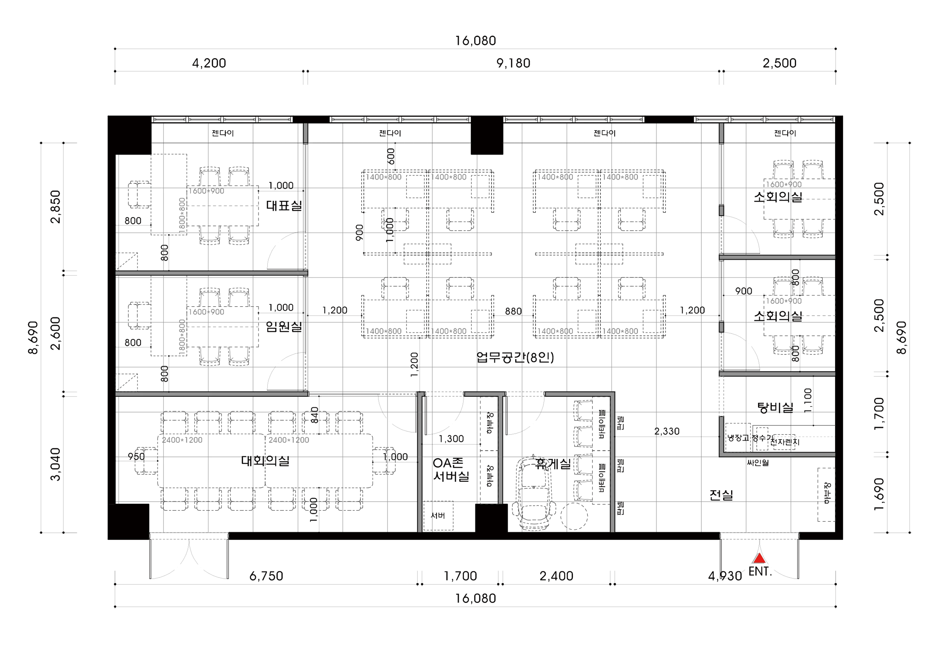 구로 생각공장 46평 사무실 인테리어 평면도 1번 컷