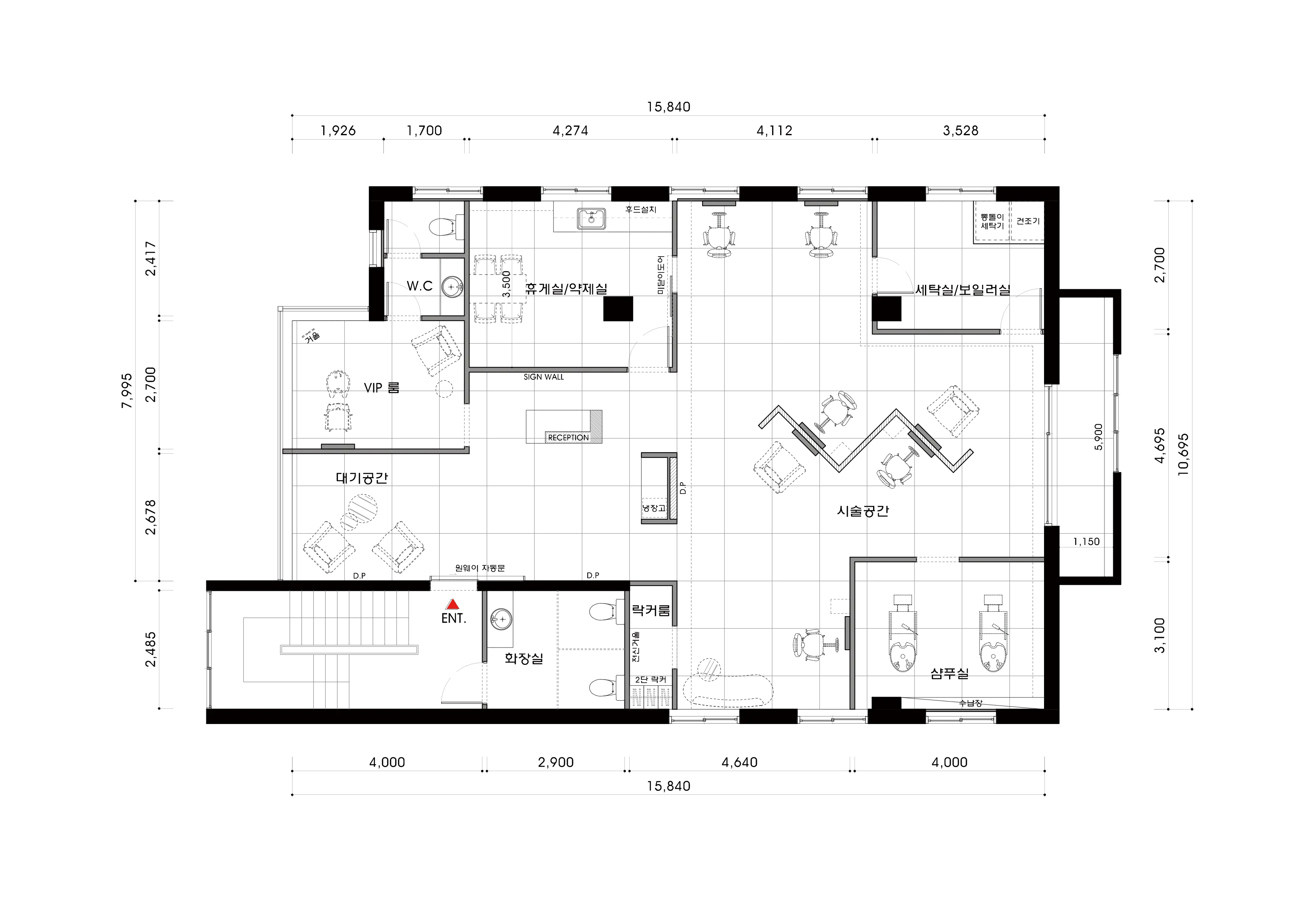 철산 46평 미용실 인테리어 평면도 1번 컷