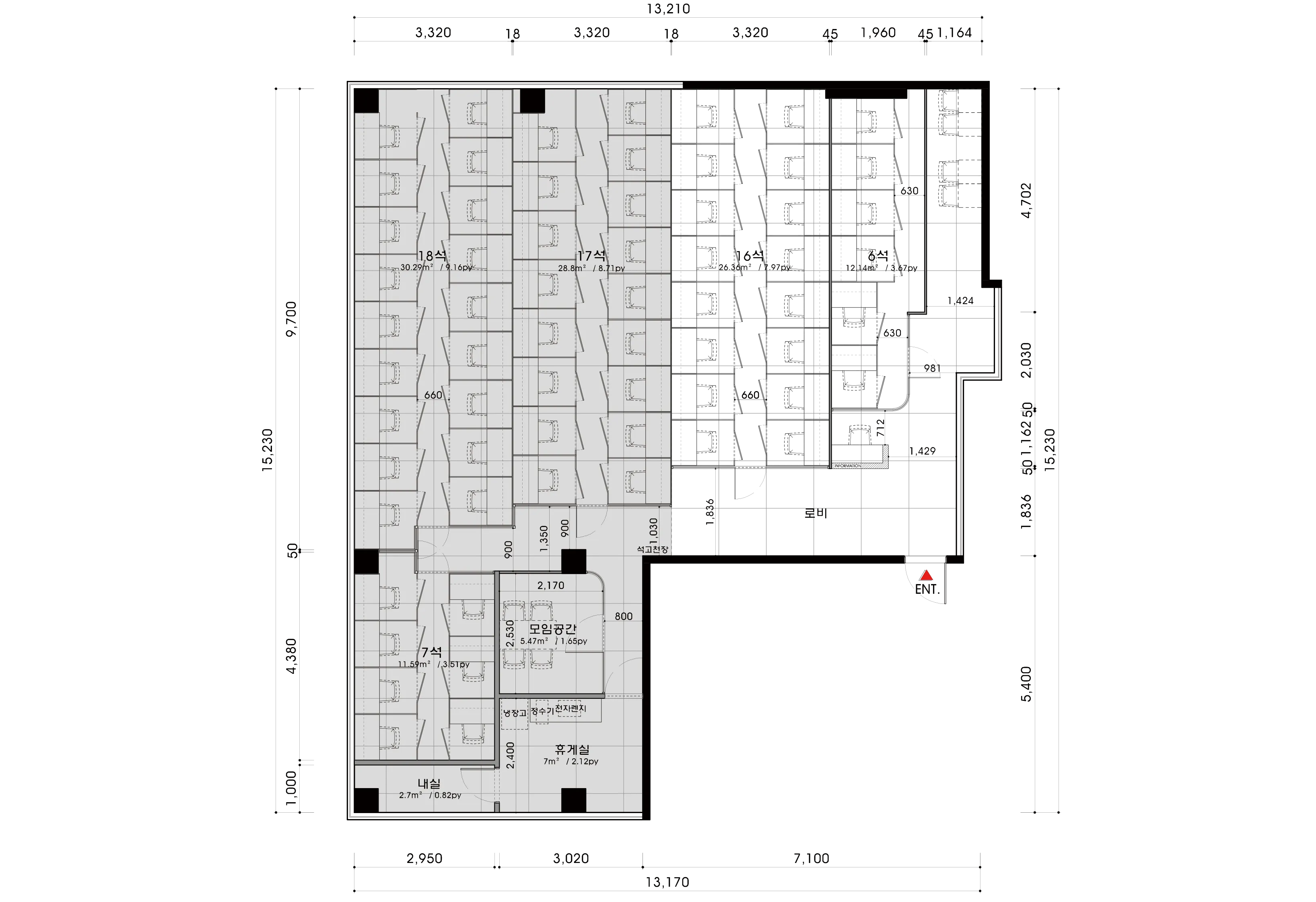 강남 48평 독서실 인테리어 평면도 1번 컷